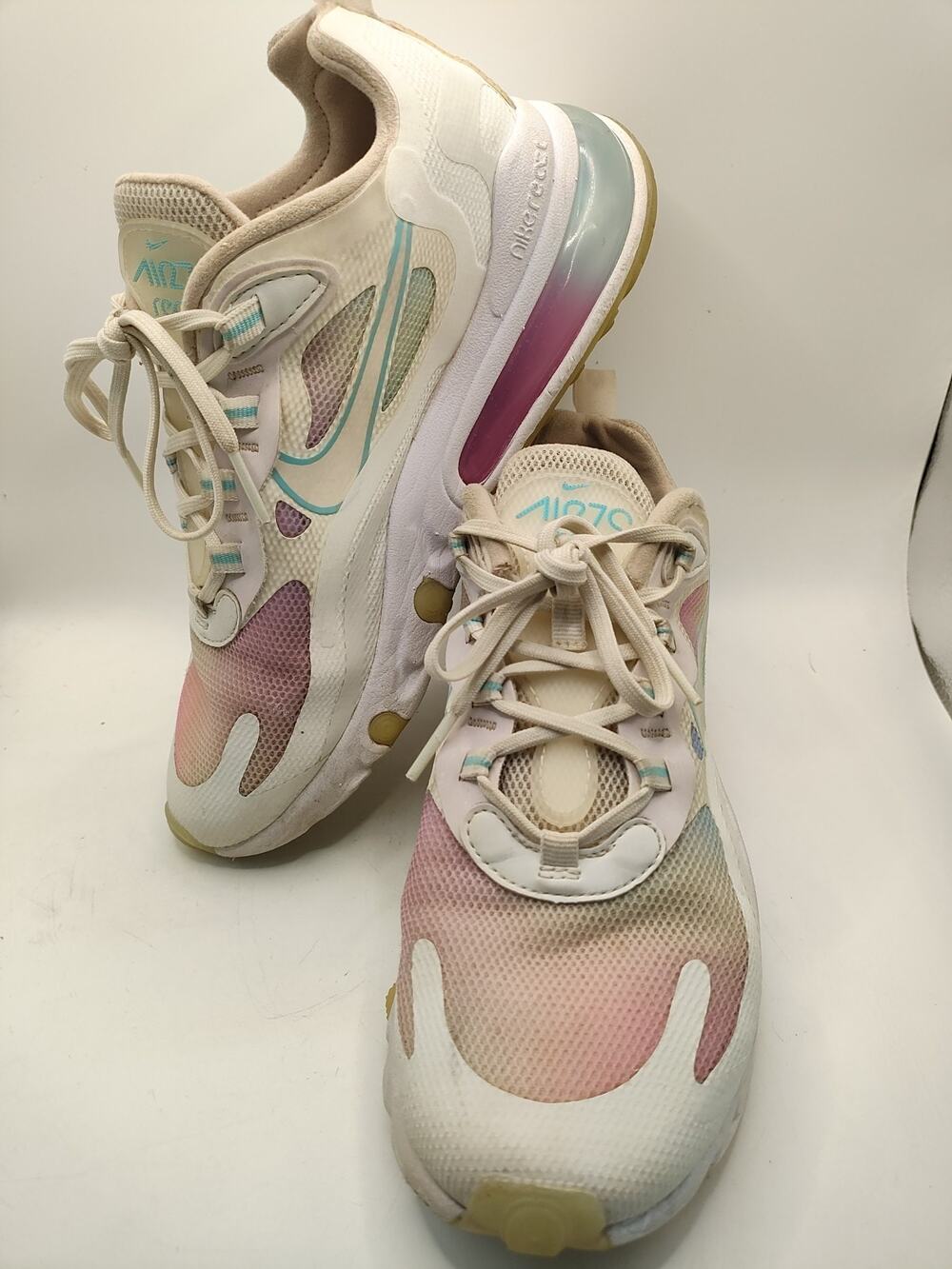 NIKE Air Max 270 React Women's Summit White Bleached Aqua CK6929-100 Size 6.5